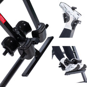 Close-up of VELLOFIT 300 inversion table footrests, showcasing ergonomic design and secure foot support.